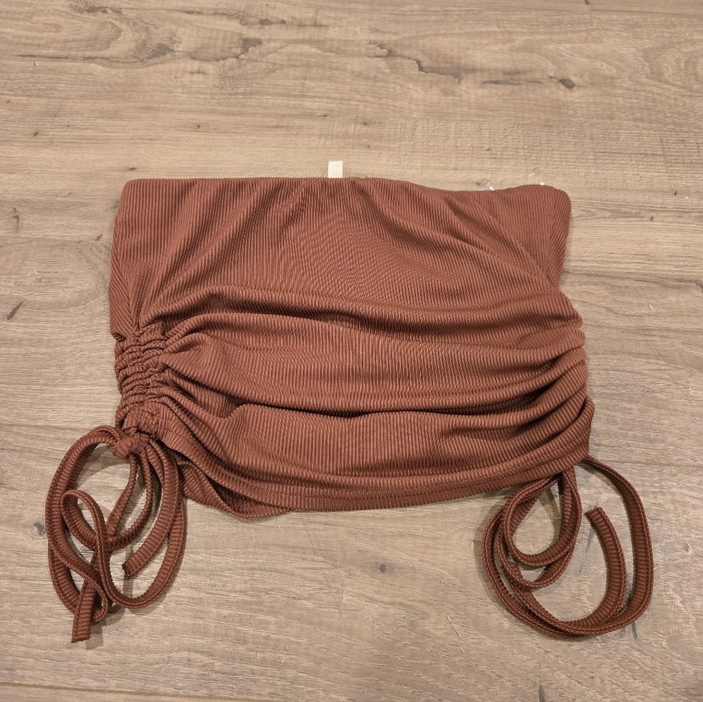 Y2K Vibe Bluebell Earth Tones brown Bandeau tubetop cinchable sides size small - Picture 8 of 8
